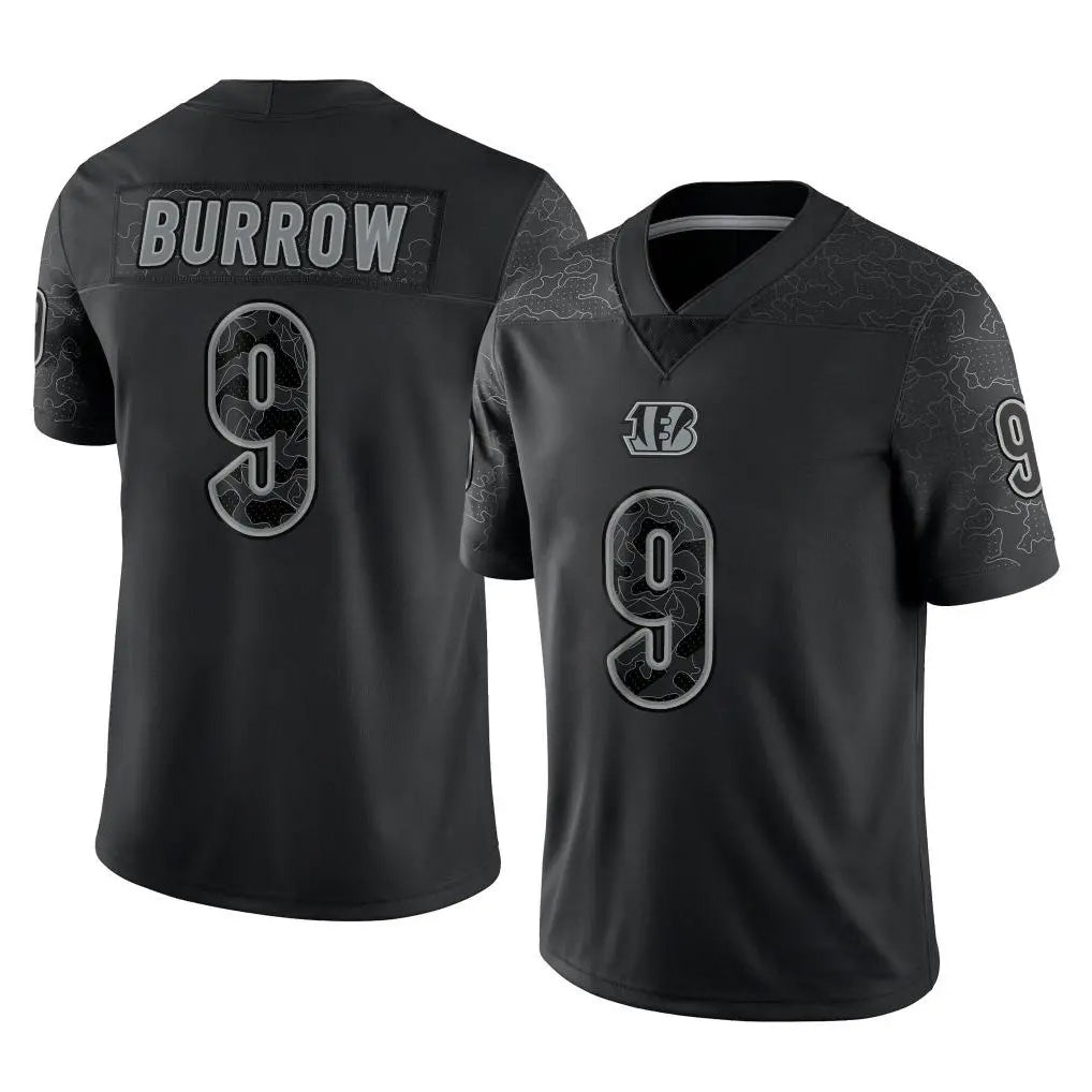 Blackjersey C.Bengals #9 Joe Burrow Player Black Reflective Limited Game Stitched Jerseys