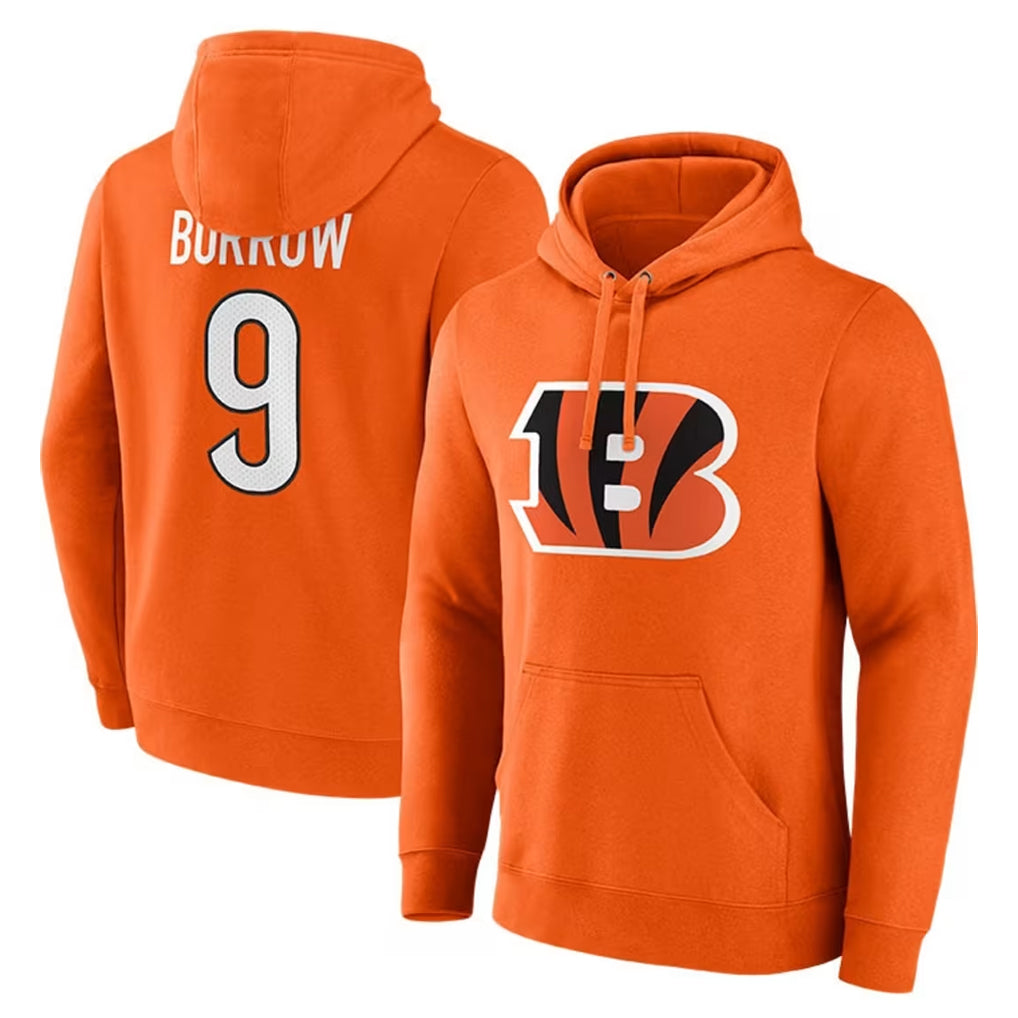 Blackjersey C.Bengals #9 Joe Burrow Player Orange Salute to Service Pullover Hoodie Limited Stitched Jerseys