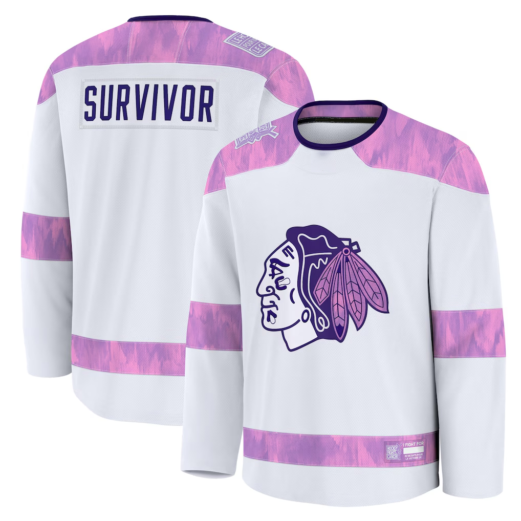 Blackjersey C.Blackhawks White Hockey Fights Cancer Survivor Practice Jerseys