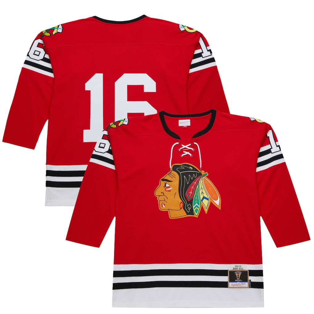 Blackjersey C.Blackhawks #16 Bobby Hull Scarlet 1960-61 Power Play Jerseys