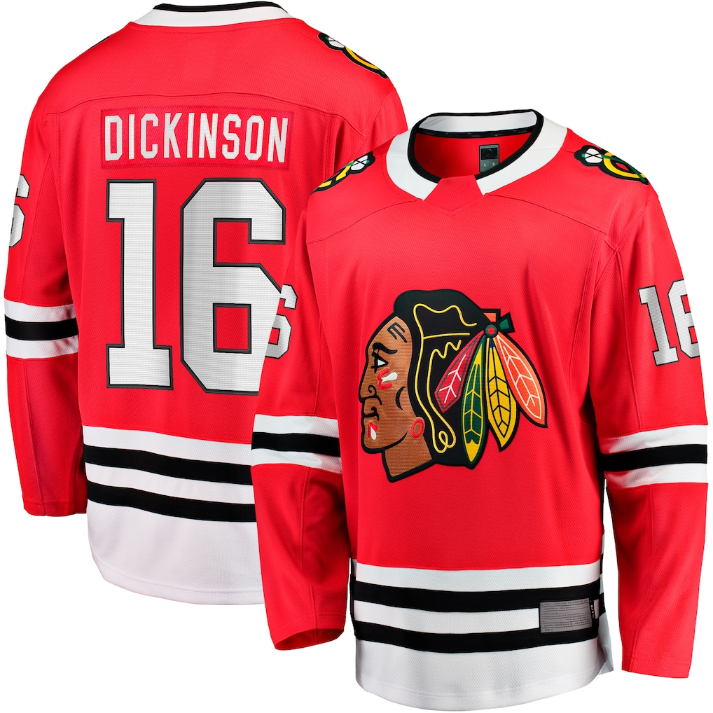 Blackjersey C.Blackhawks #16 Jason Dickinson Red Home Breakaway Jerseys