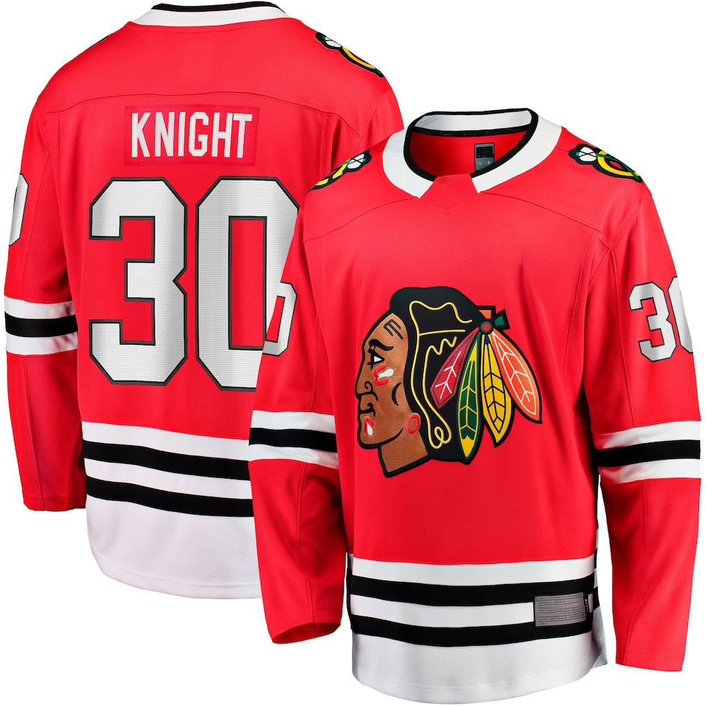 Blackjersey C.Blackhawks #30 Spencer Knight Red Home Breakaway Jerseys