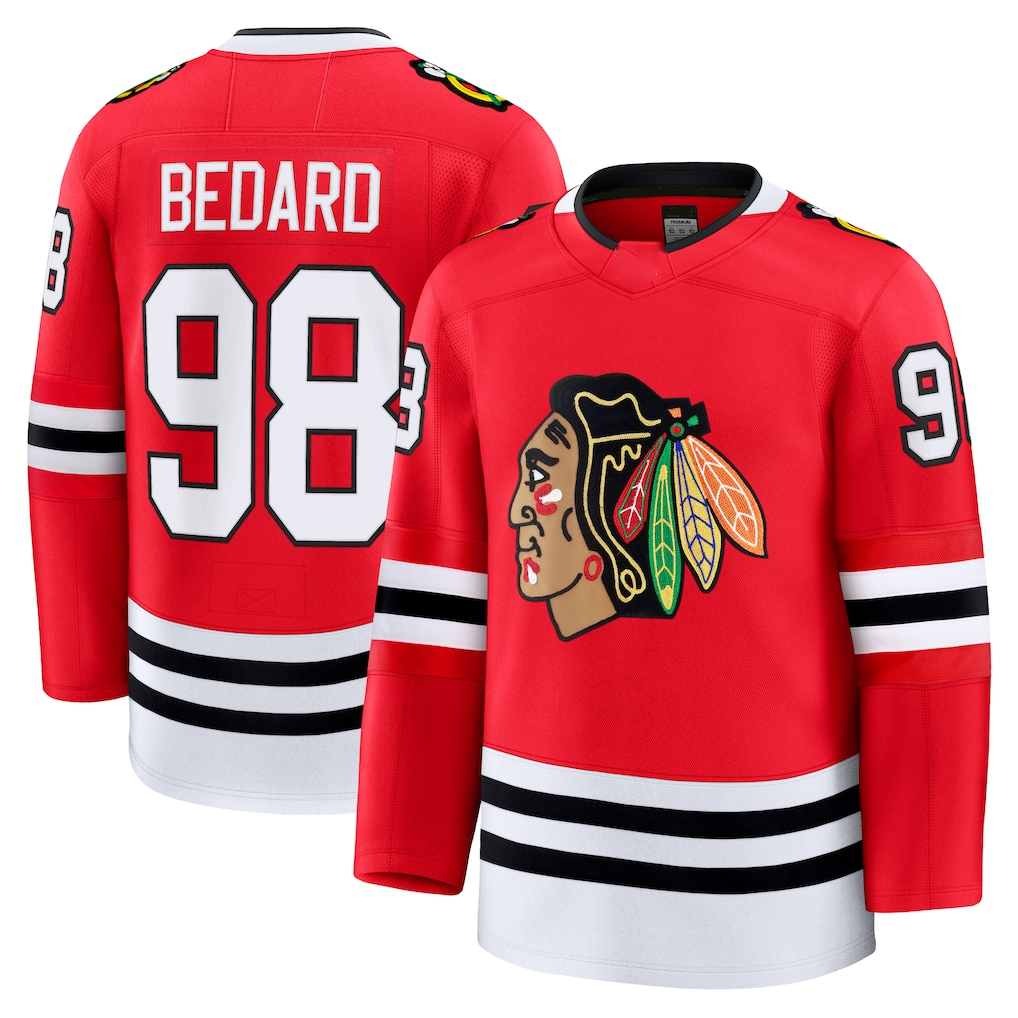 Blackjersey C.Blackhawks #98 Connor Bedard Red Home Premium Jerseys