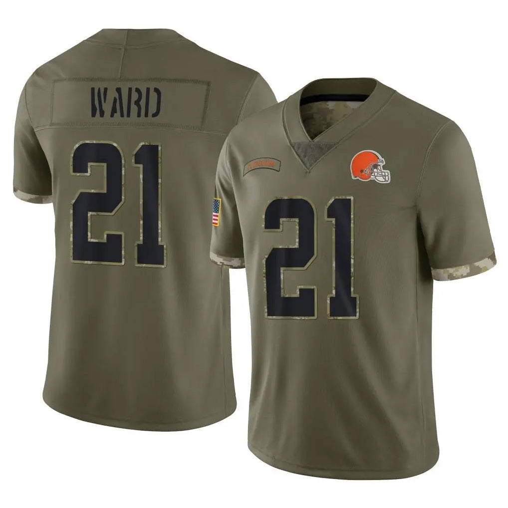 Blackjersey C.Browns #21 Denzel Ward Player Olive Salute to Service Limited Game Stitched Jerseys