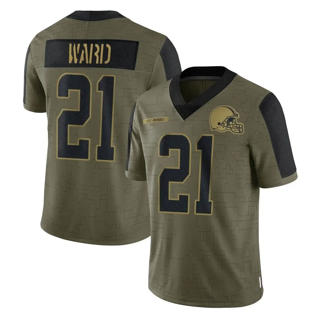 Blackjersey C.Browns #21 Denzel Ward Player Olive Salute to Service Limited Home Game Stitched Jerseys