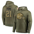 Blackjersey C.Browns #21 Denzel Ward Player Olive Salute to Service Pullover Hoodies Home Game Stitched Jerseys