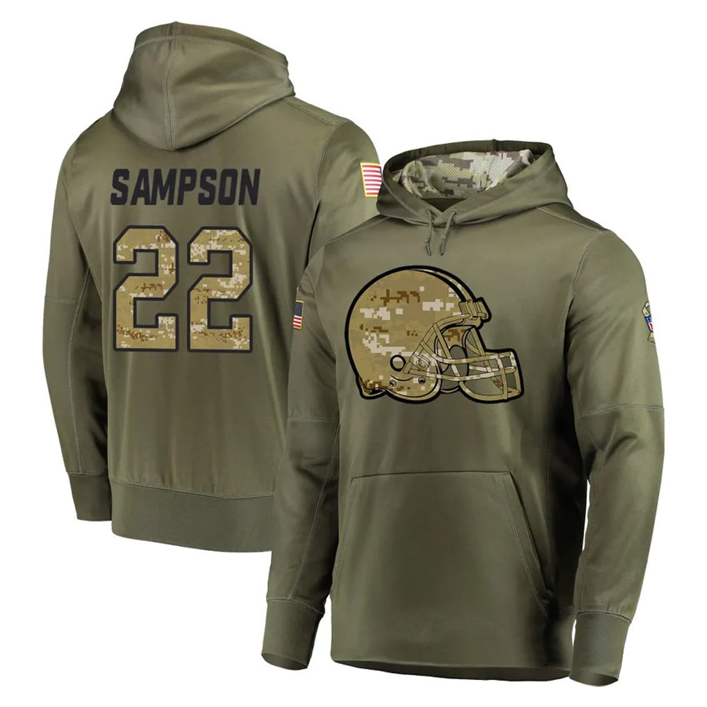 Blackjersey C.Browns #22 Dylan Sampson Player Olive Salute to Service Pullover Hoodies Home Game Stitched Jerseys