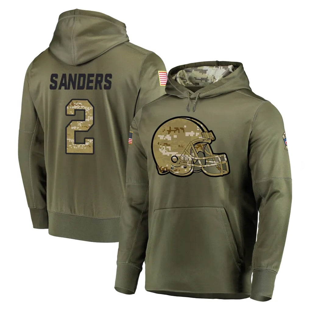 Blackjersey C.Browns #2 Shedeur Sanders Player Olive Salute to Service Pullover Hoodies Home Game Stitched Jerseys