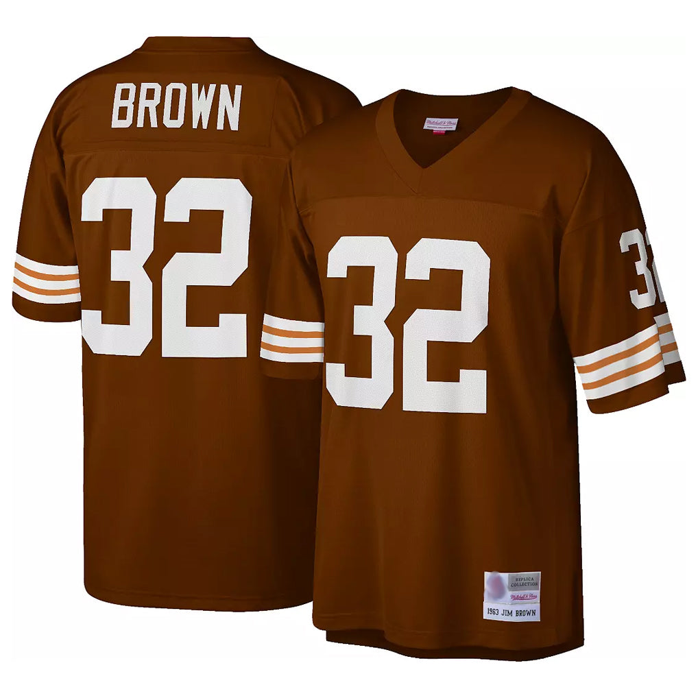 Blackjersey C.Browns #32 Jim Brown Player Brown Mitchell & Ness 1963 Throwback Stitched Jerseys