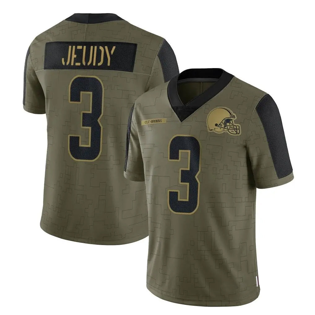 Blackjersey C.Browns #3 Jerry Jeudy Player Olive Salute to Service Limited Home Game Stitched Jerseys