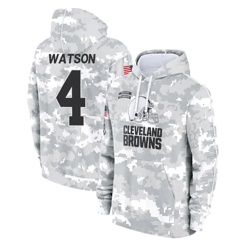 Blackjersey C.Browns #4 Deshaun Watson Player Arctic Camo Salute to Service Hoodies Limited Game Stitched Jerseys