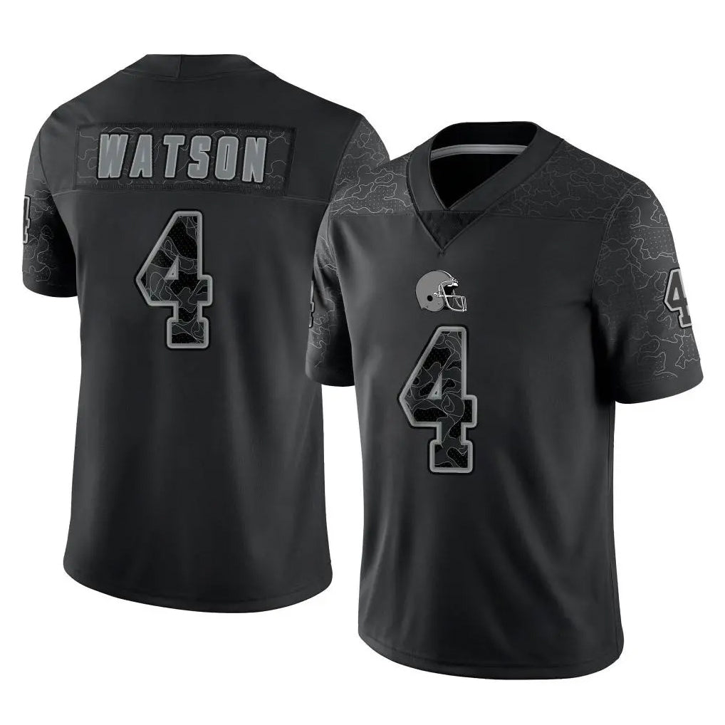 Blackjersey C.Browns #4 Deshaun Watson Player Black Reflective Home Game Stitched Jerseys