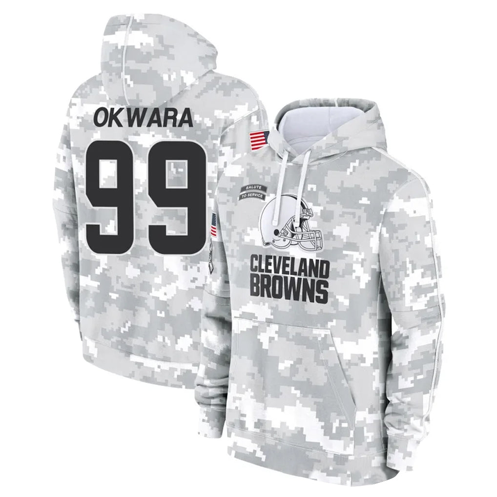 Blackjersey C.Browns #99 Julian Okwara Player Arctic Camo Salute to Service Hoodies Limited Game Stitched Jerseys