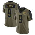 Blackjersey C.Browns #9 Grant Delpit Player Olive Salute to Service Limited Home Game Stitched Jerseys