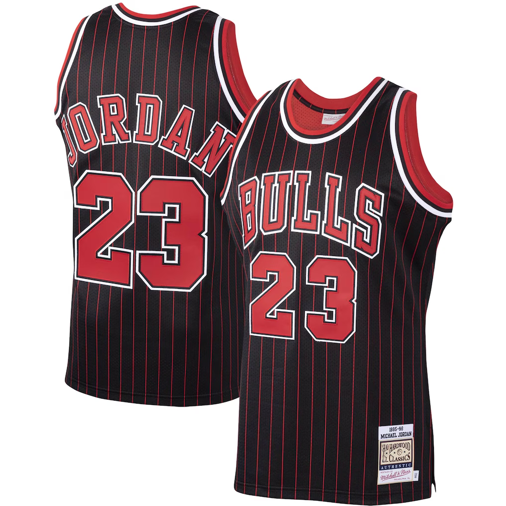 Blackjersey C.Bulls #23 Michael Jordan Mitchell & Ness Black 199596 Hardwood Classics Authentic Jerseys
