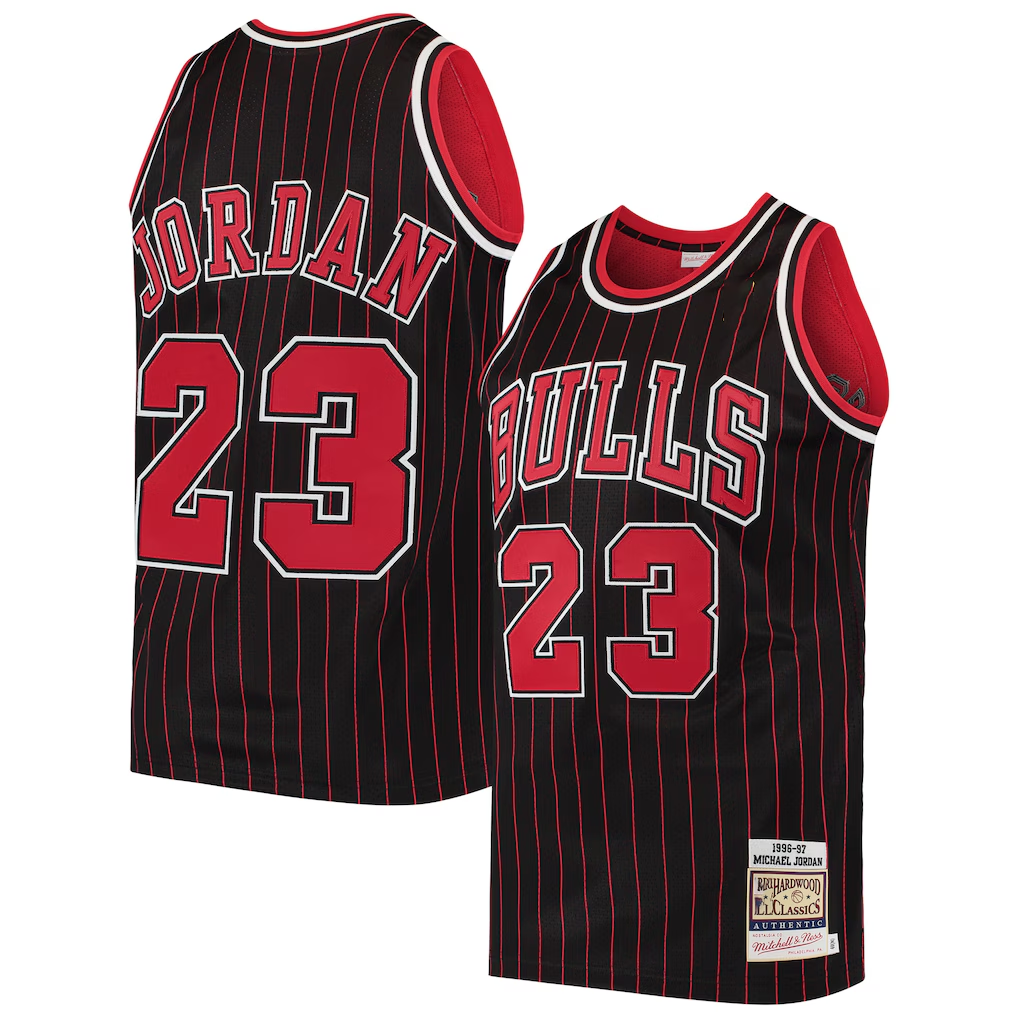 Blackjersey C.Bulls #23 Michael Jordan Mitchell & Ness Black 199697 Hardwood Classics Authentic Jerseys