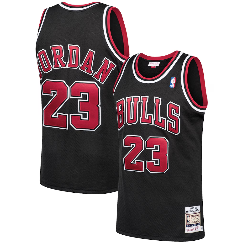 Blackjersey C.Bulls #23 Michael Jordan Mitchell & Ness Black 199798 Hardwood Classics Authentic Jerseys