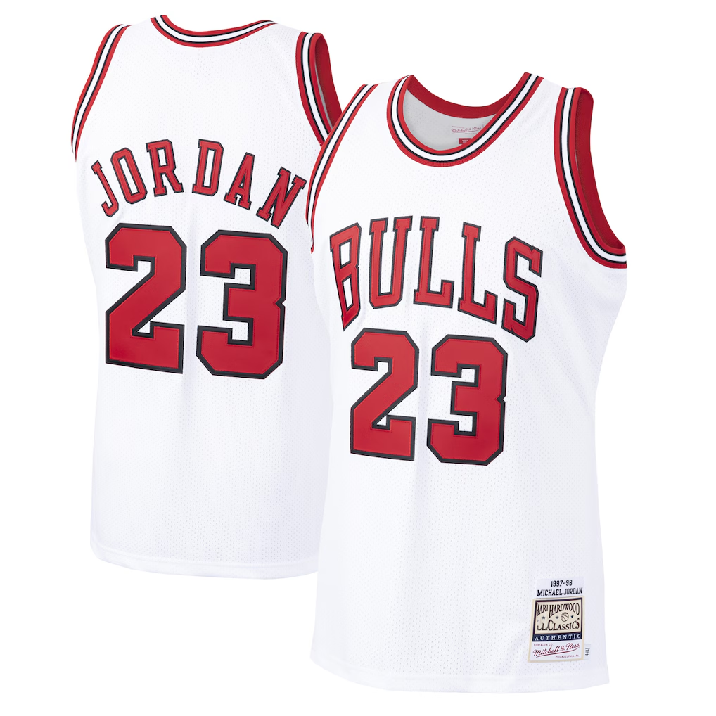 Blackjersey C.Bulls #23 Michael Jordan Mitchell & Ness White 199798 Hardwood Classics Authentic Jerseys