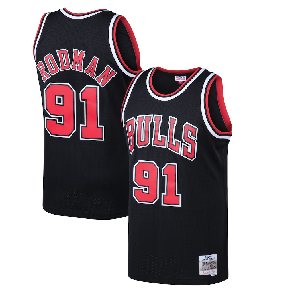 Blackjersey C.Bulls #91 Dennis Rodman Mitchell & Ness Black 199798 Hardwood Classics Swingman Jerseys