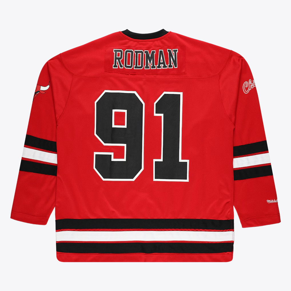 Blackjersey C.Bulls #91 Dennis Rodman Mitchell & Ness Red Big & Tall  Hockey Jerseys