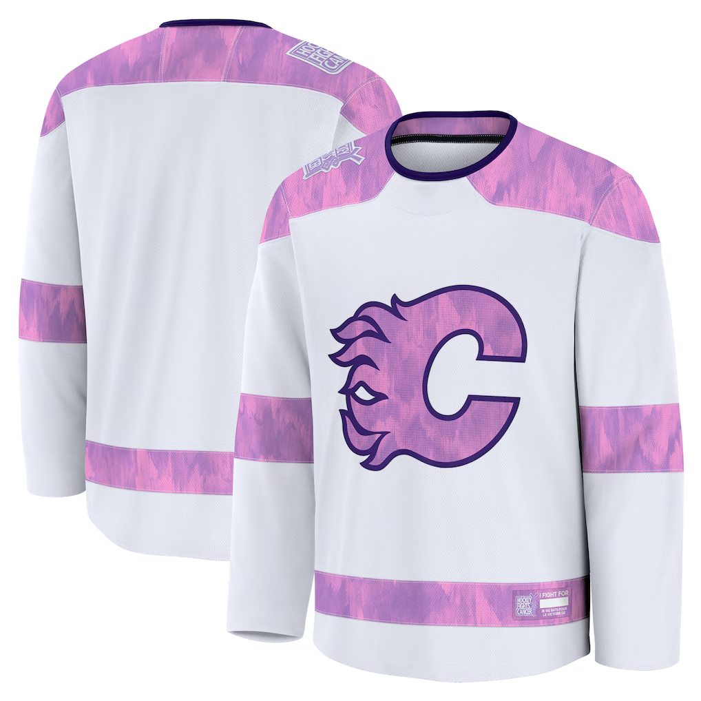 Blackjersey C.Flames White 2024 Hockey Fights Cancer Practice Jerseys