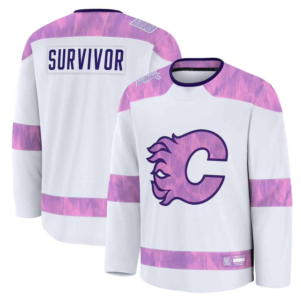 Blackjersey C.Flames White Hockey Fights Cancer Survivor Practice Jerseys