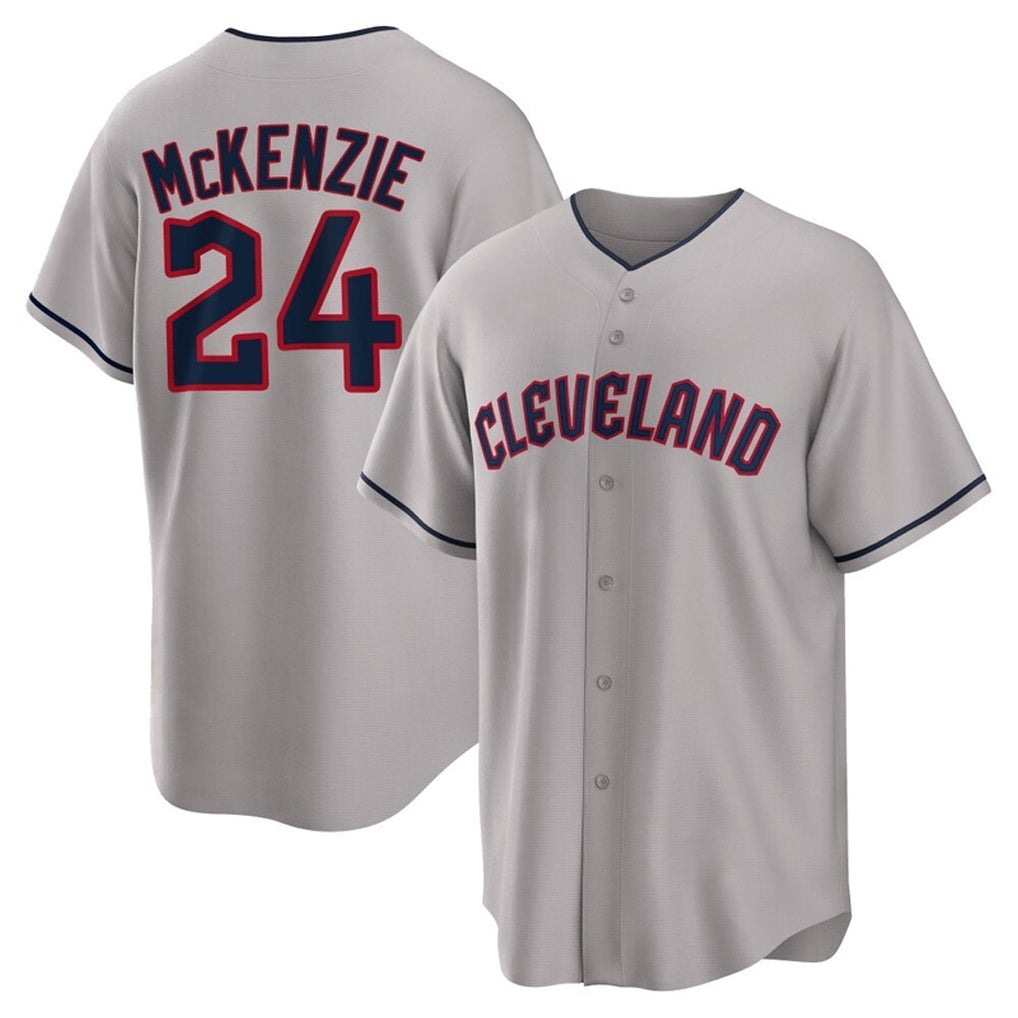 Blackjersey C.Guardians #24 Triston McKenzie Player Gray Game Home Stitched Jerseys