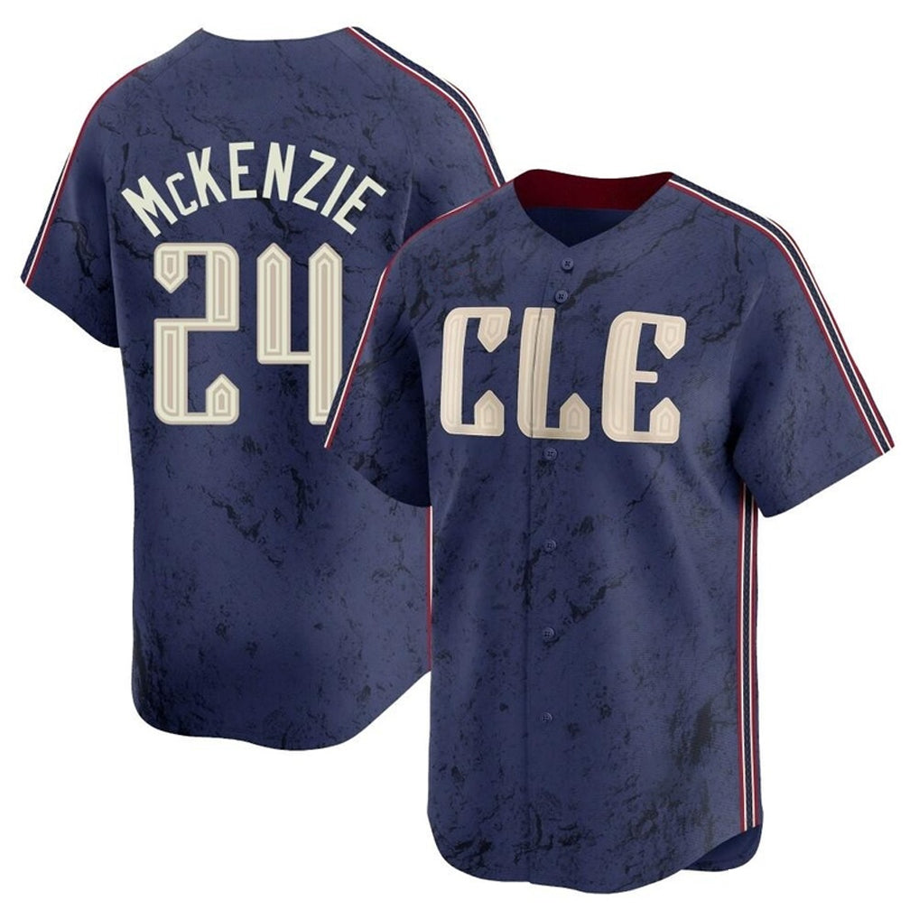 Blackjersey C.Guardians #24 Triston McKenzie Player Navy City Connect Limited Home Stitched Jerseys