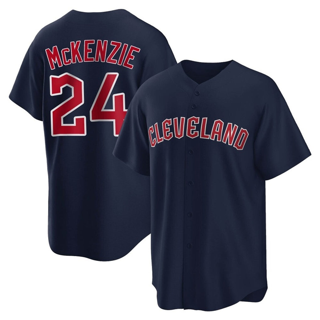 Blackjersey C.Guardians #24 Triston McKenzie Player Navy Game Home Stitched Jerseys