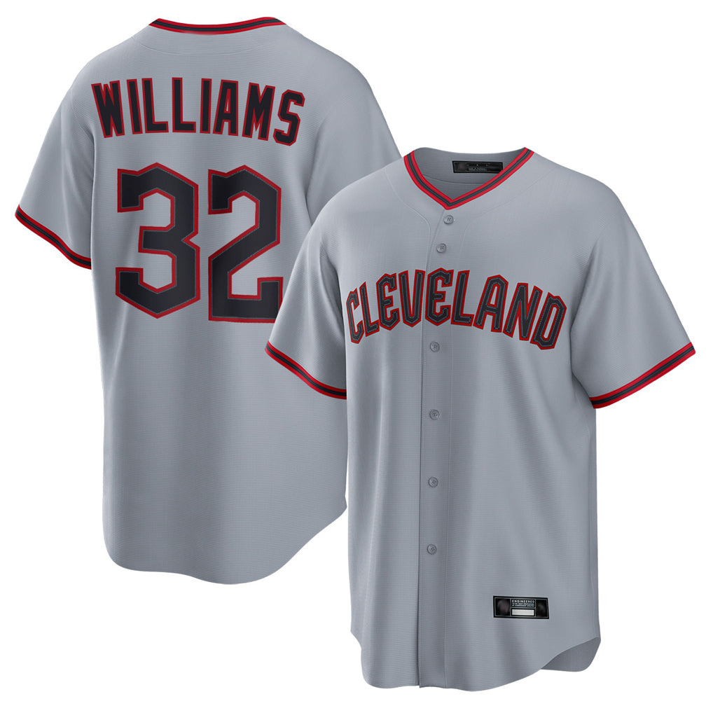 Blackjersey C.Guardians #32 Gavin Williams Player Gray Home Game Stitched Jerseys