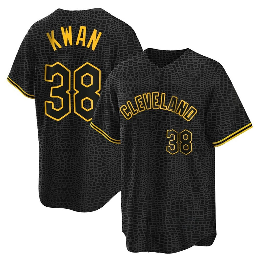 Blackjersey C.Guardians #38 Steven Kwan Player Black Snake Skin City Limited Elite Home Stitched Jerseys