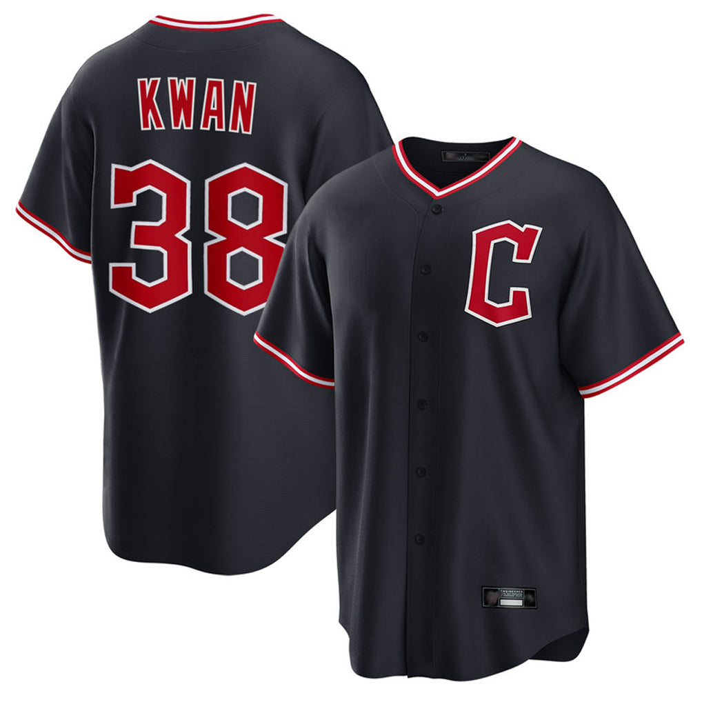 Blackjersey C.Guardians #38 Steven Kwan Player Navy Home Game Stitched Jerseys