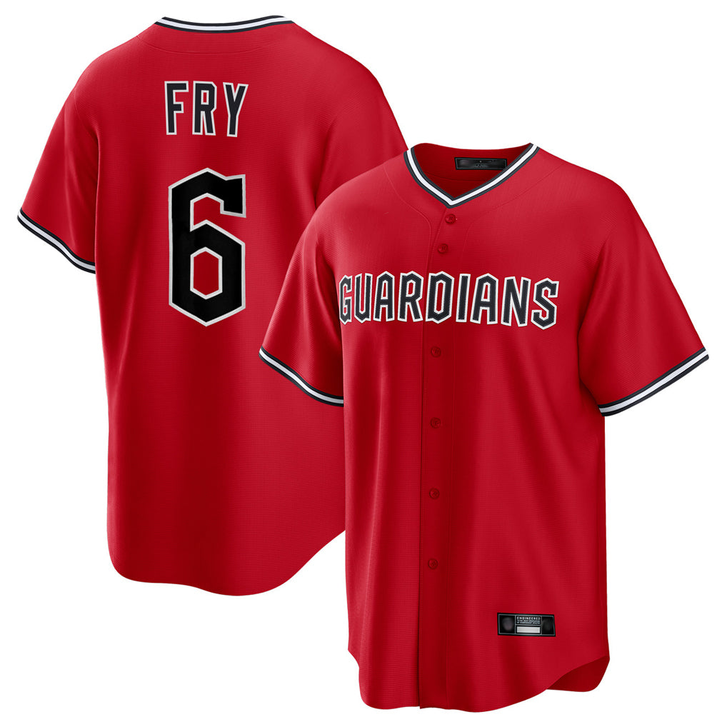 Blackjersey C.Guardians #6 David Fry Player Red Home Game Stitched Jerseys