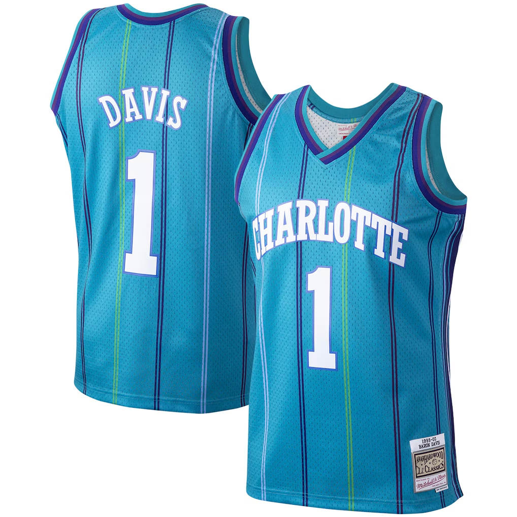 Blackjersey C.Hornets #1 Baron Davis Mitchell & Ness Teal 199900 Hardwood Classics Swingman Jerseys