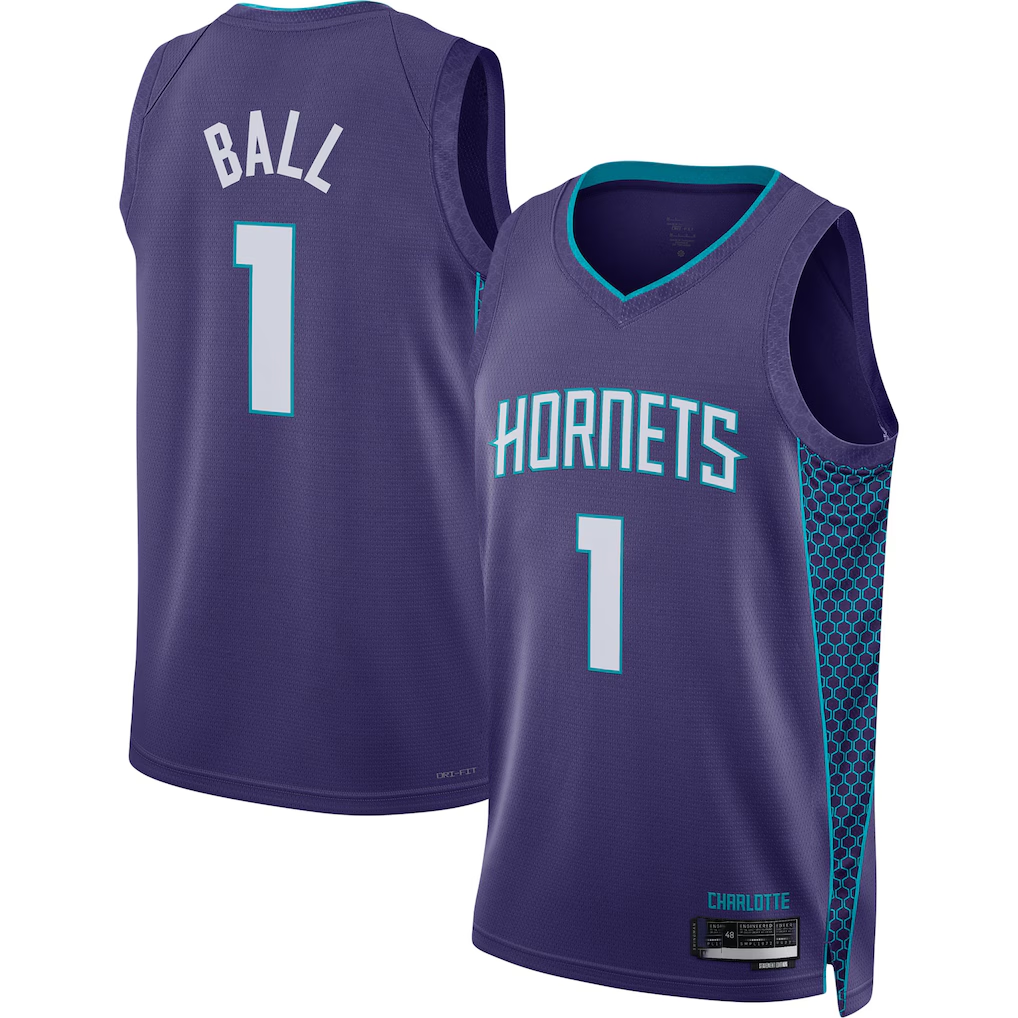 Blackjersey C.Hornets #1 LaMelo Ball Jordan Brand Purple Swingman Jerseys - Statement Edition