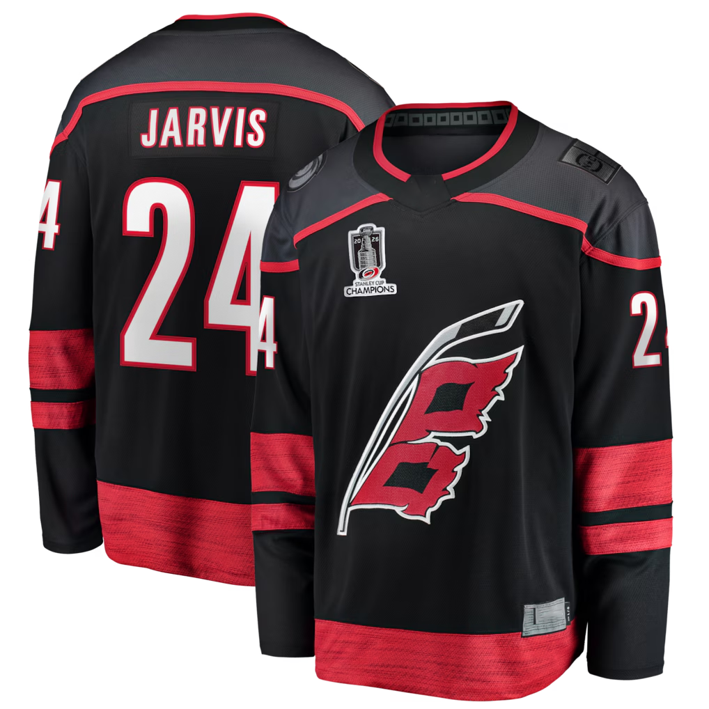 Blackjersey C.Hurricanes #24 Seth Jarvis Black 2026 Stanley Cup Champions Home Breakaway Stitched Jerseys