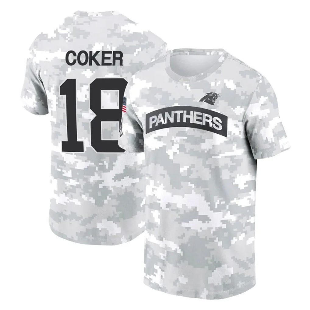 Blackjersey C.Panthers #18 Jalen Coker Player Arctic Camo Salute to Service T-Shirt Hoodies Stitched Jerseys