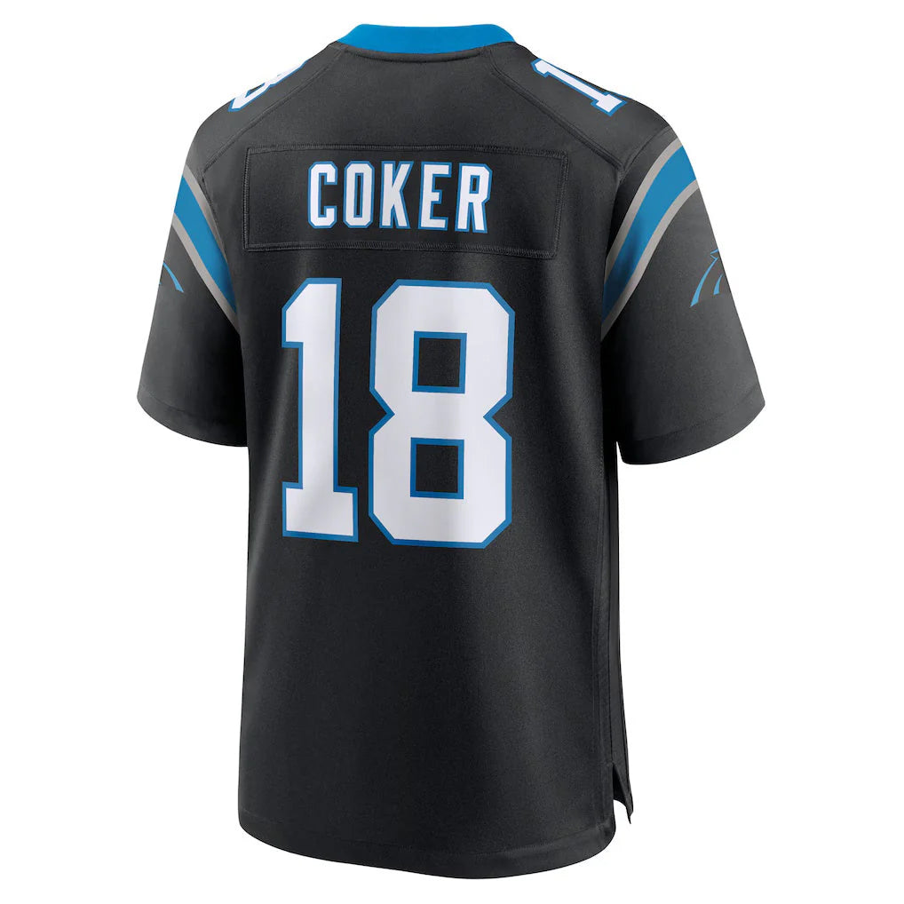 Blackjersey C.Panthers #18 Jalen Coker Player Black Home Game Stitched Jerseys
