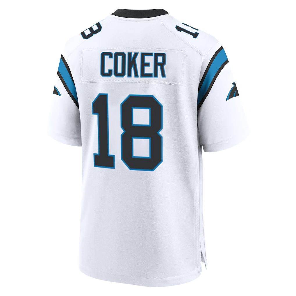 Blackjersey C.Panthers #18 Jalen Coker Player White Home Game Stitched Jerseys