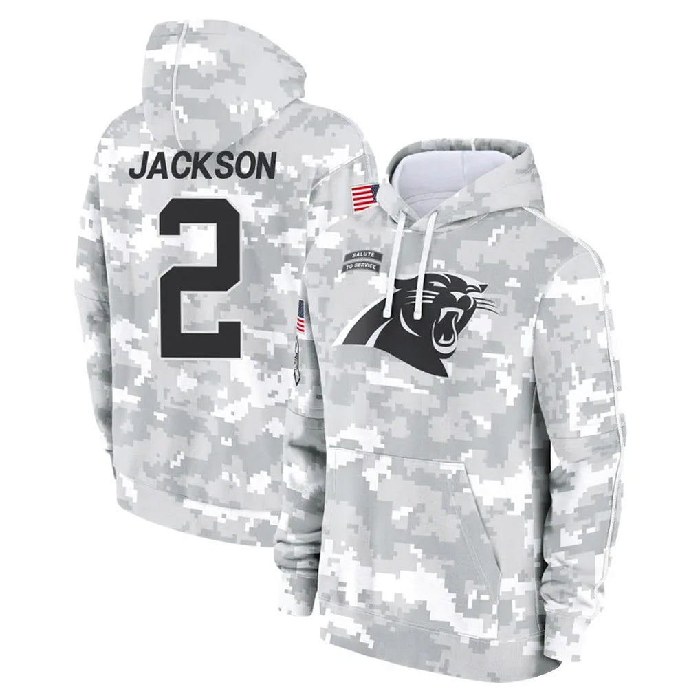 Blackjersey C.Panthers #2 Michael Jackson Player Arctic Camo Salute to Service Pullover Hoodies Limited Game Stitched Jerseys