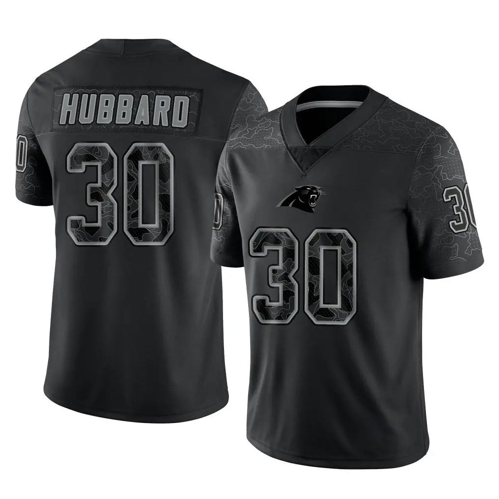 Blackjersey C.Panthers #30 Chuba Hubbard Player Black Limited Reflective Game Stitched Jerseys