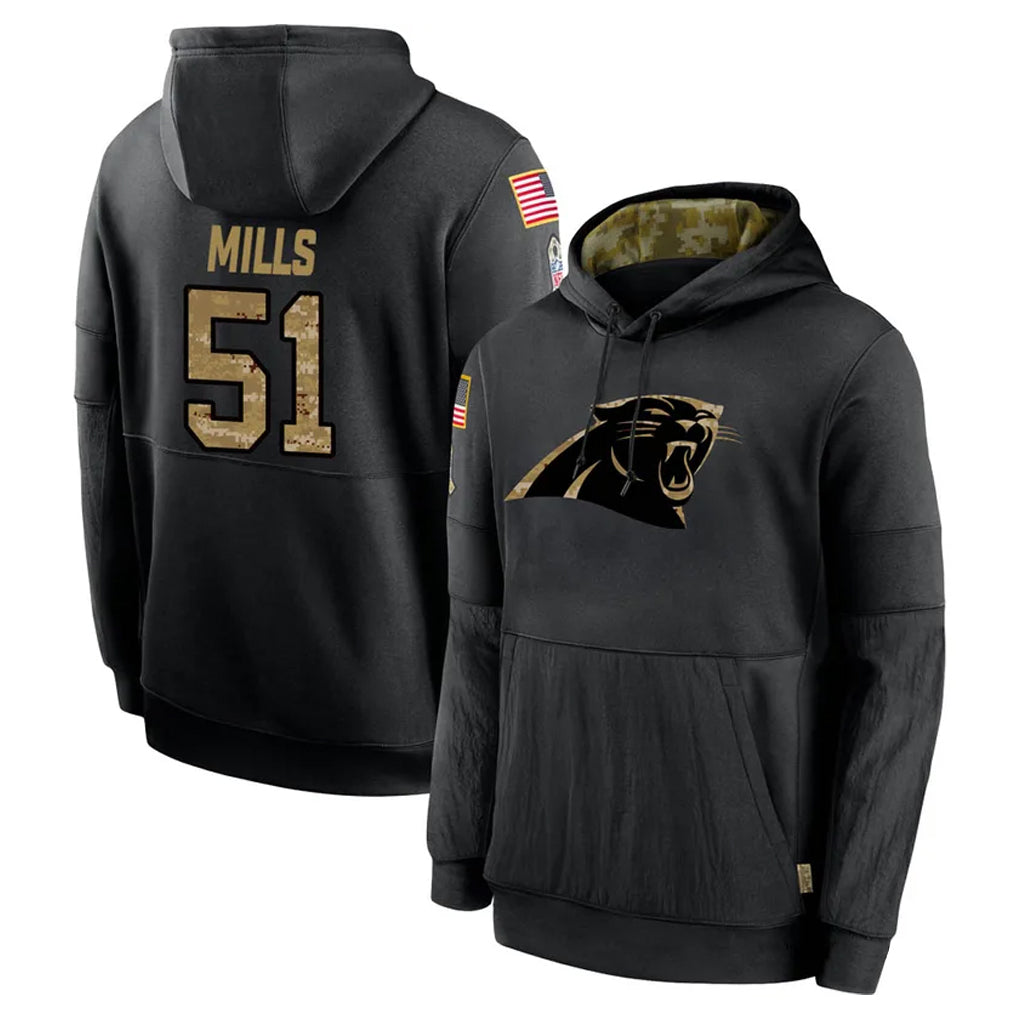 Blackjersey C.Panthers #51 Sam Mills Player Black Salute to Service Pullover Hoodies Limited Game Stitched Jerseys
