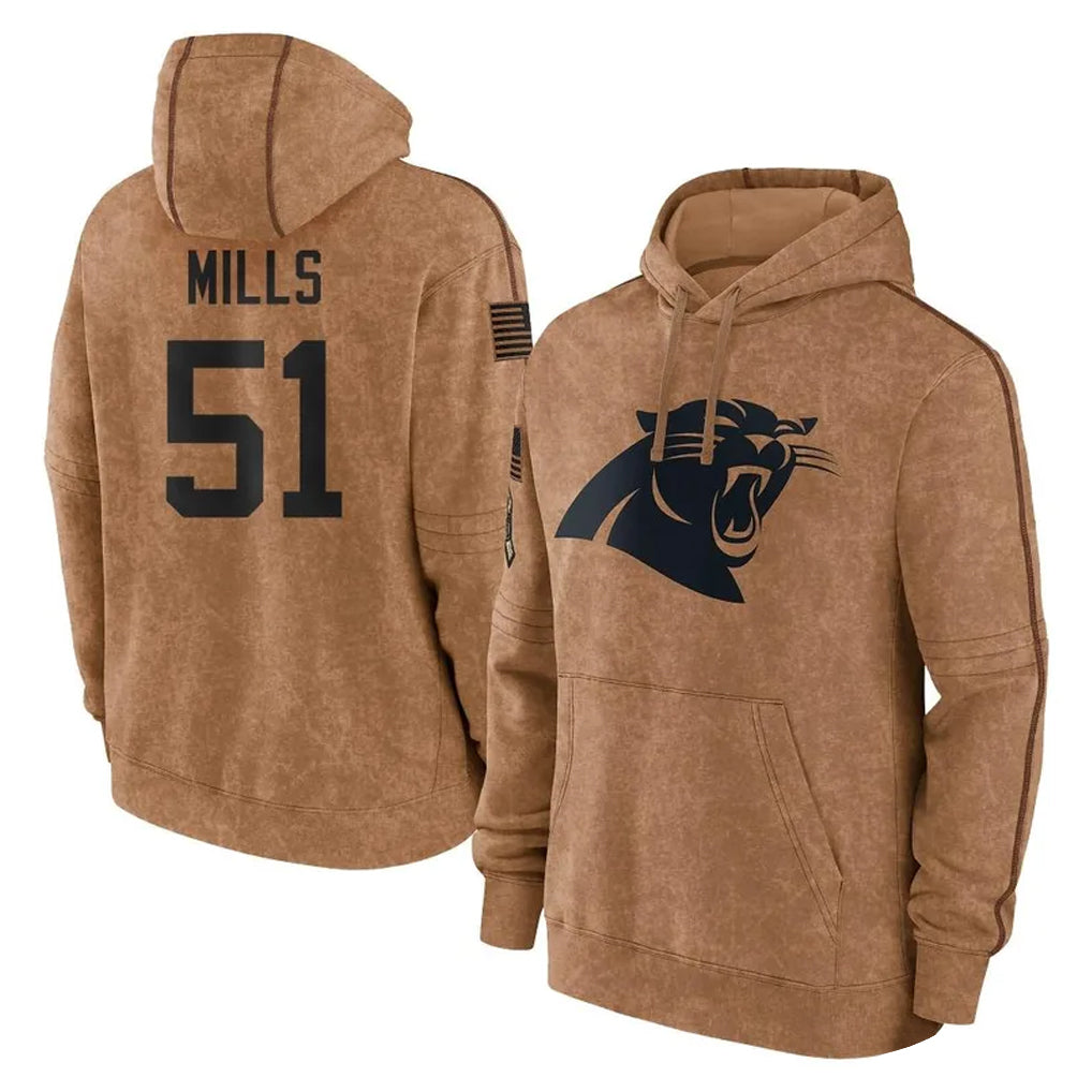 Blackjersey C.Panthers #51 Sam Mills Player Brown Salute to Service Hoodies Limited Stitched Jerseys