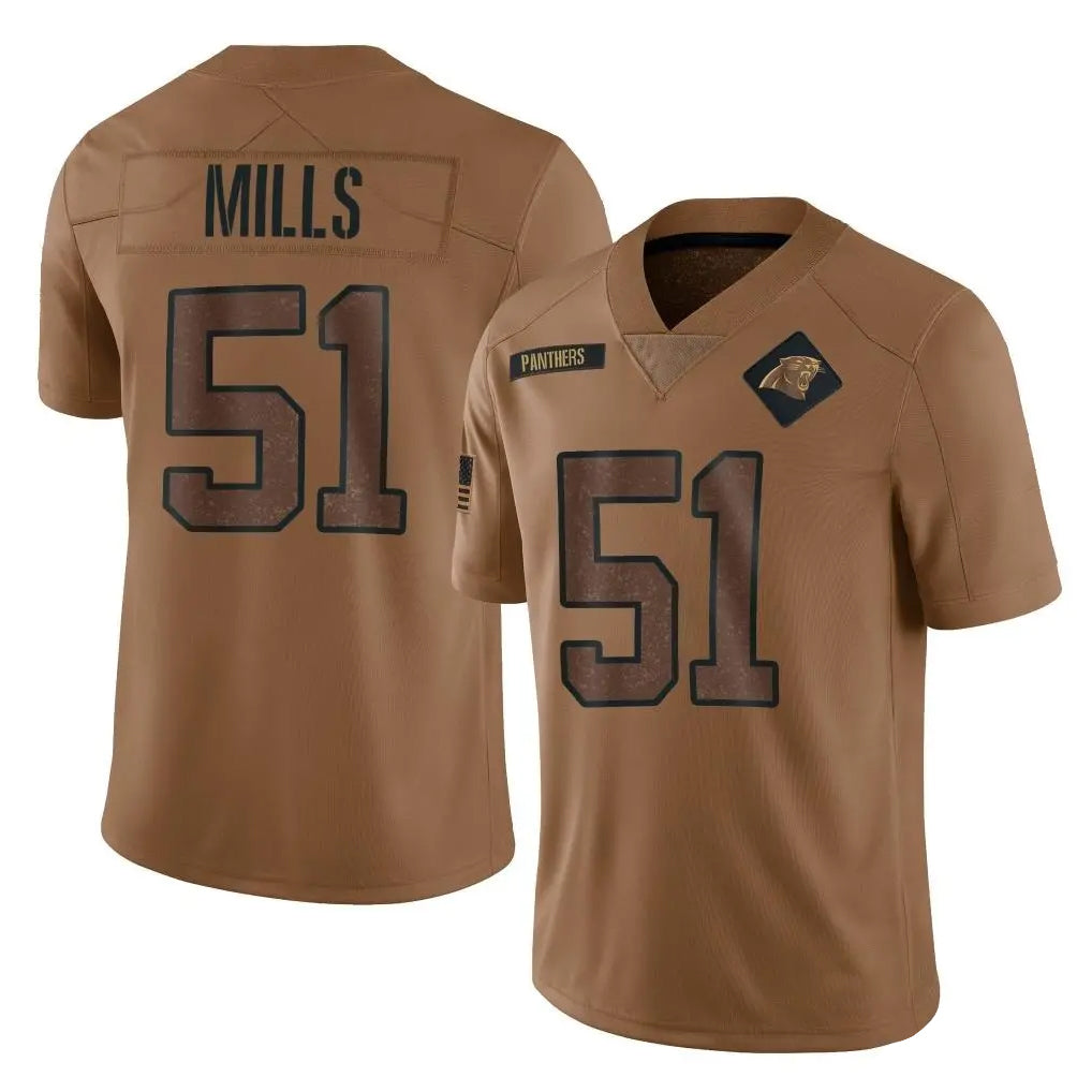 Blackjersey C.Panthers #51 Sam Mills Player Brown Salute to Service Limited Stitched Jerseys