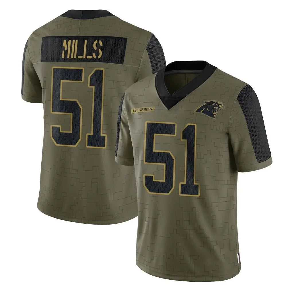 Blackjersey C.Panthers #51 Sam Mills Player Olive Salute to Service Limited Game Stitched Jerseys