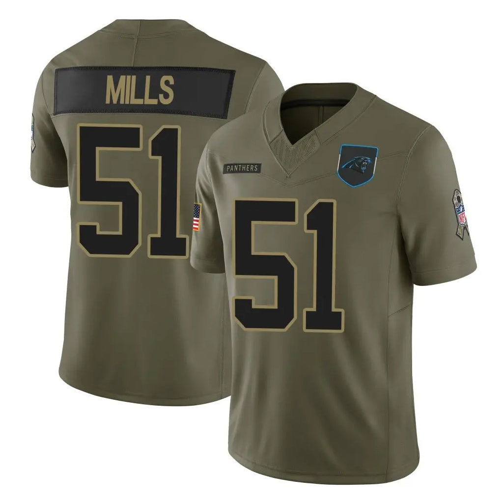 Blackjersey C.Panthers #51 Sam Mills Player Olive Salute to Service Limited Home Game Stitched Jerseys