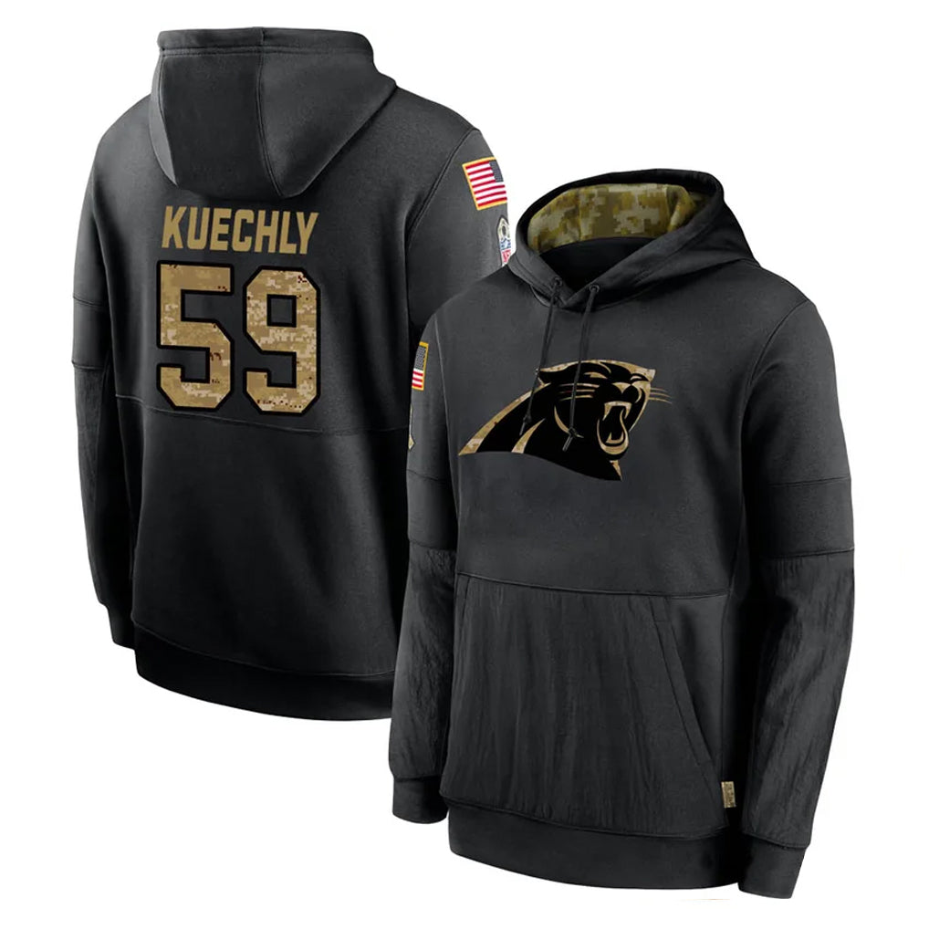Blackjersey C.Panthers #59 Luke Kuechly Player Black Salute to Service Pullover Hoodies Limited Game Stitched Jerseys