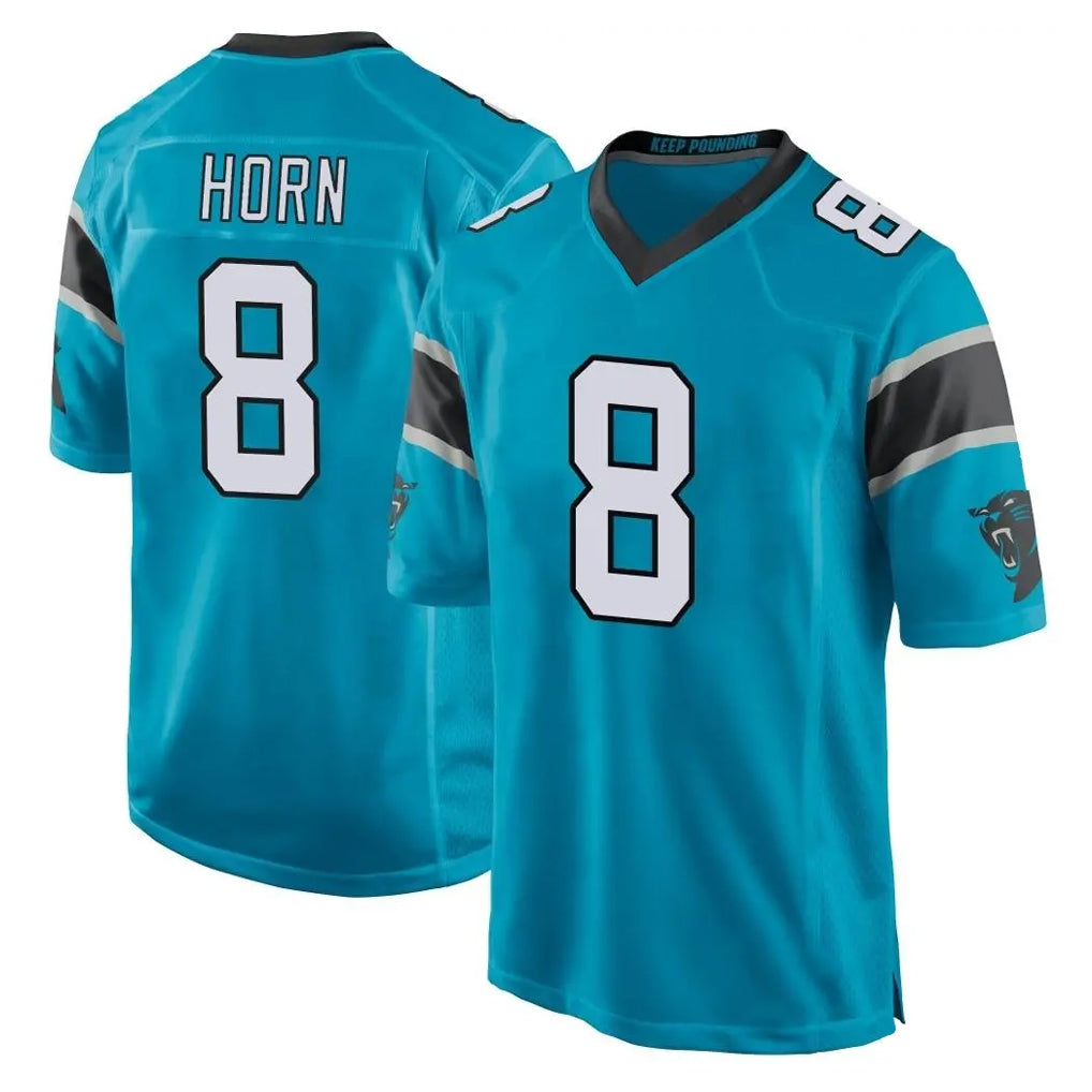 Blackjersey C.Panthers #8 Jaycee Horn Player Blue Game Stitched Jerseys