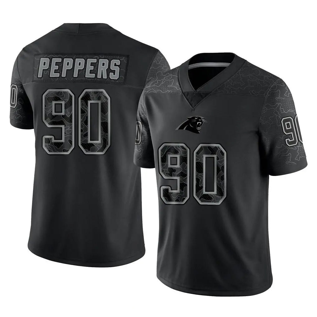 Blackjersey C.Panthers #90 Julius Peppers Player Black Limited Reflective Game Stitched Jerseys