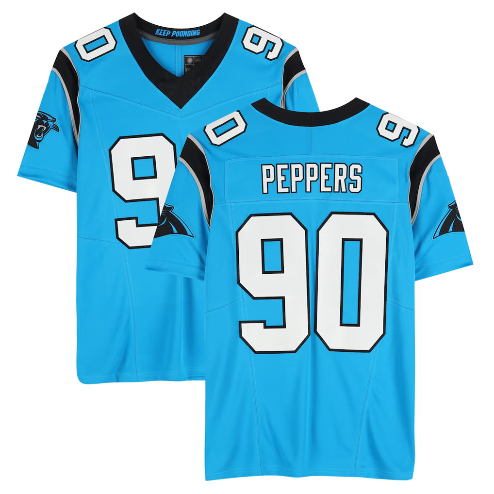 Blackjersey C.Panthers #90 Julius Peppers Player Blue Mitchell & Ness Legacy Replica Stitched Jerseys